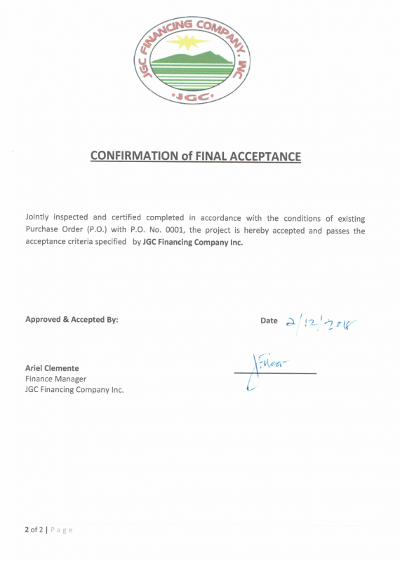 Certificate of Final Acceptance