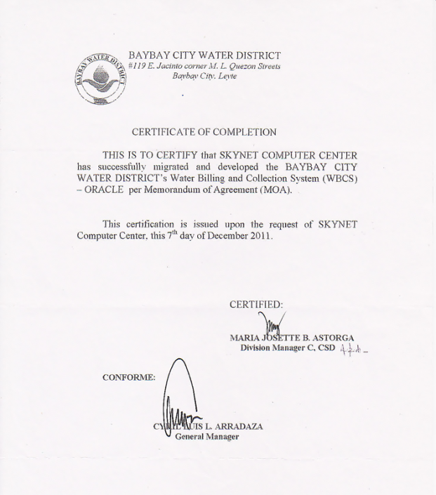 Certificate of Completion