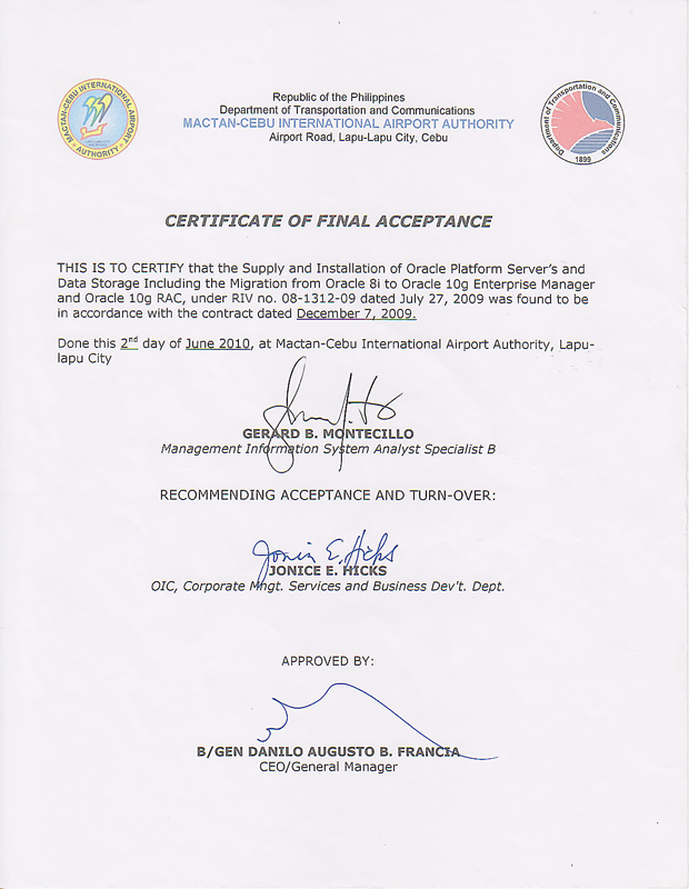 Certificate of Completion