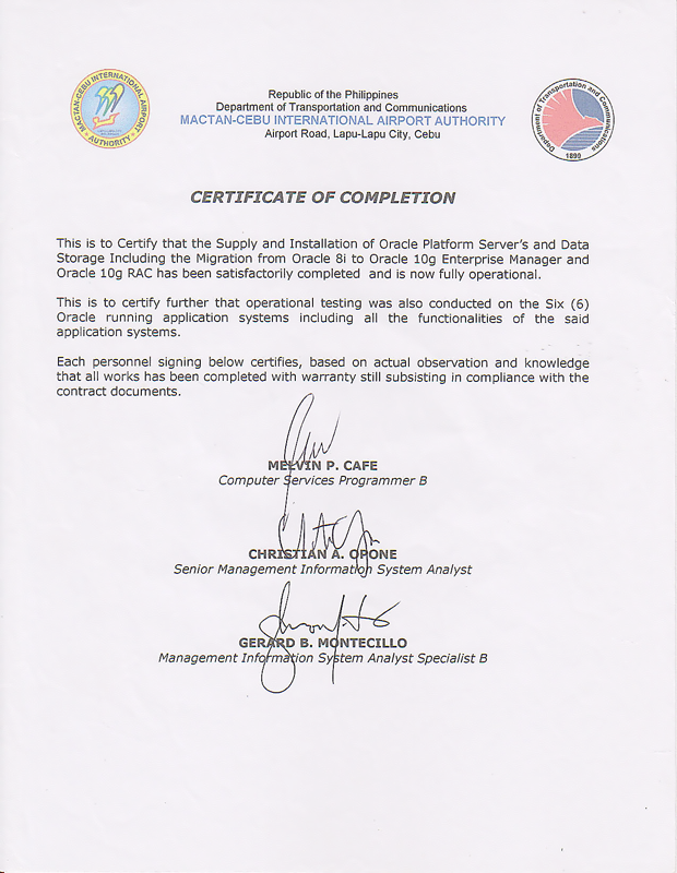 Certificate of Completion