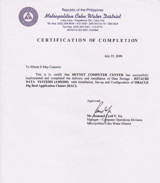 Certificate of Completion