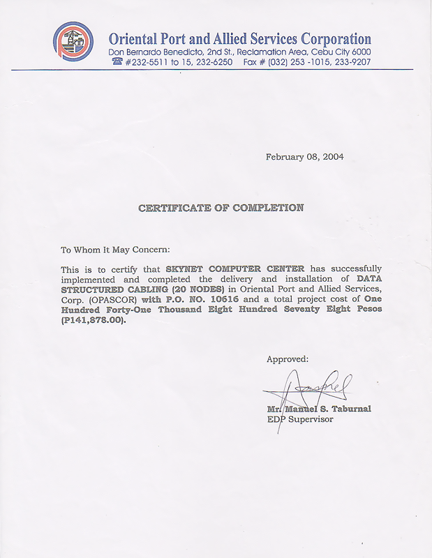 Certificate of Completion