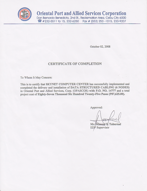 Certificate of Completion